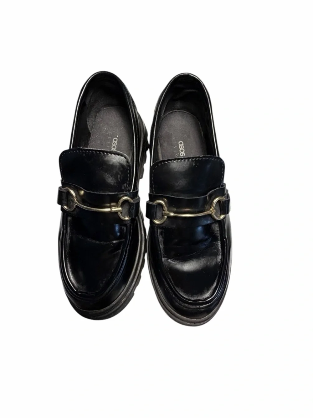 ASOS Design Masterpiece Chunky Black Leather Horsebit Loafers Sz 37 (6.5)